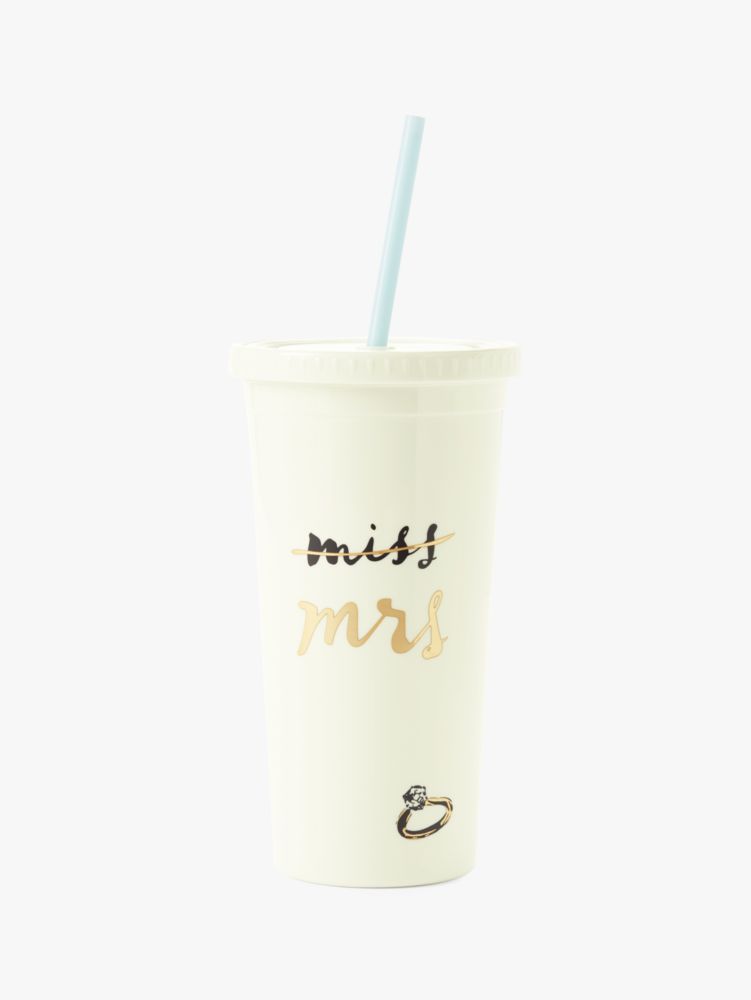 Miss To Mrs. Tumbler With Straw, White, ProductTile
