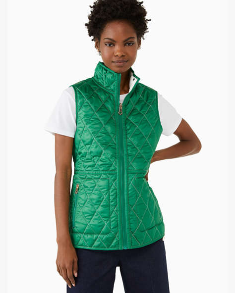 Reversible Quilted Vest, Green/Cream, ProductTile