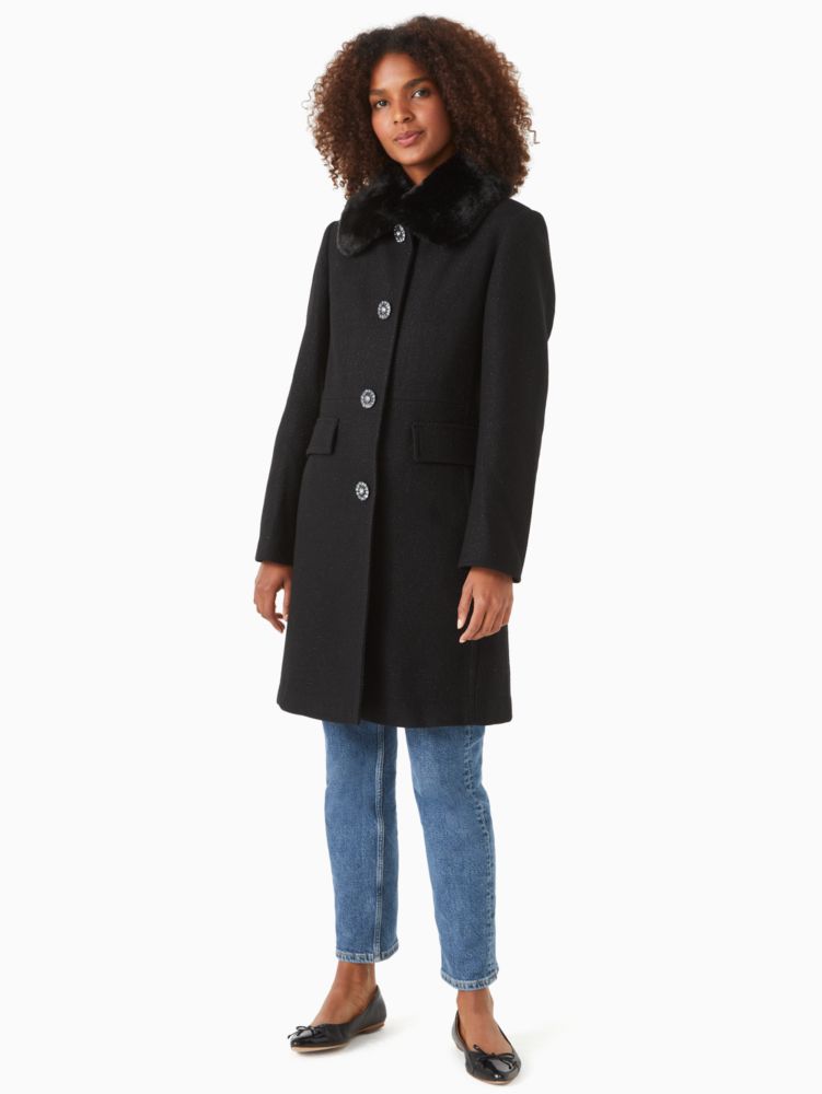 Faux Fur Trim Lurex Wool Coat | Kate Spade Surprise