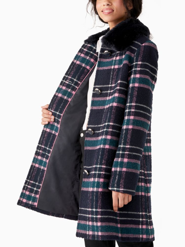 Faux Fur Collar Plaid Coat | Kate Spade Outlet