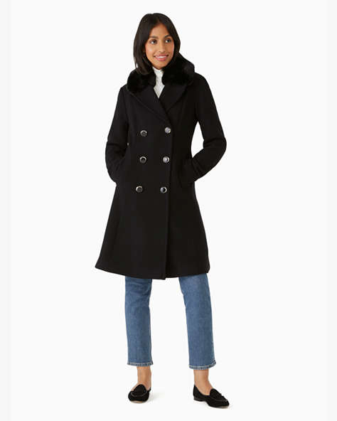 Kate Spade,faux fur trimmed wool coat,Wool/Polyester,60%,Black