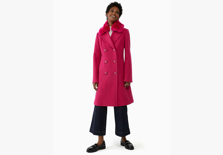 Faux Fur Trimmed Wool Coat, Festive Pink, Product image number 0