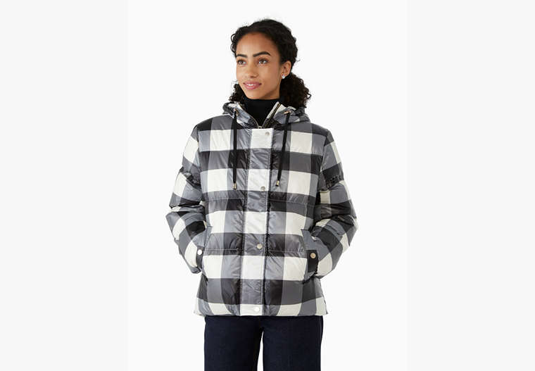 Festive Check Short Puffer, Black/Cream, Product image number 0