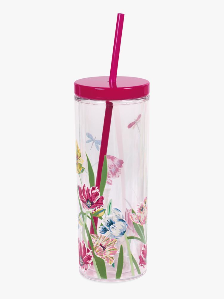 Kate Spade Dragonfly Tulips Acrylic Tumbler With Straw. 2