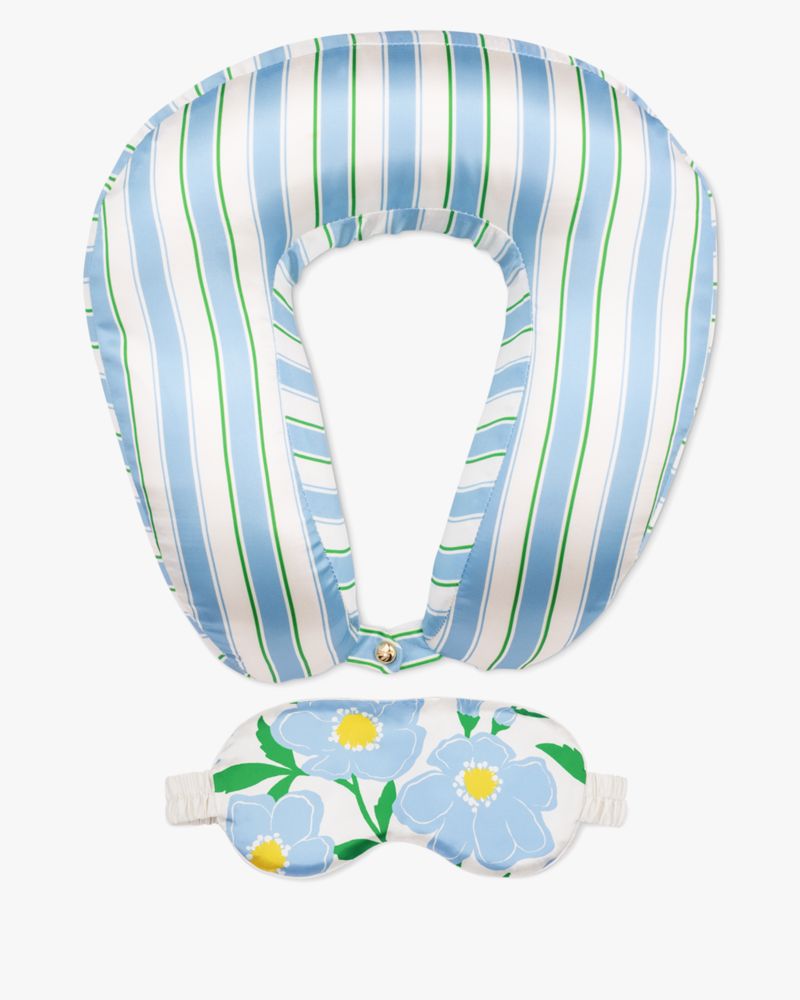 Kate Spade Sunshine Floral Neck Pillow & Eye Mask Set In Ocean Fog