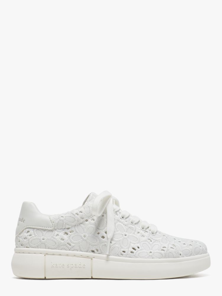 Kate Spade Lift Eyelet Low-top Fashion Sneakers In Optic White