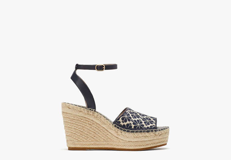 Fab Spade Flower Jacquard Espadrille Wedges, Light Taupe/Navy, Product image number 0