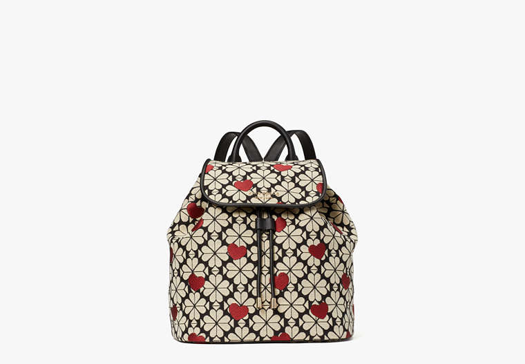 Spade Flower Jacquard Hearts Medium Flap Backpack, Black Multi, Product image number 0