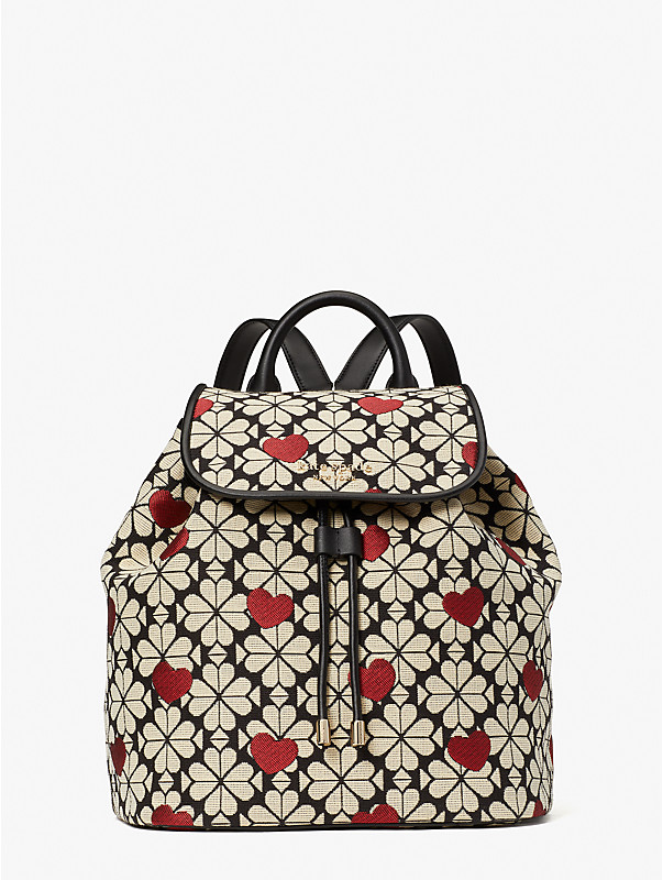 spade flower jacquard hearts medium flap backpack, , rr_large
