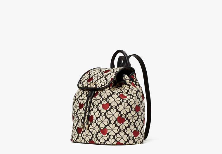 Spade Flower Jacquard Hearts Medium Flap Backpack, Black Multi, Product