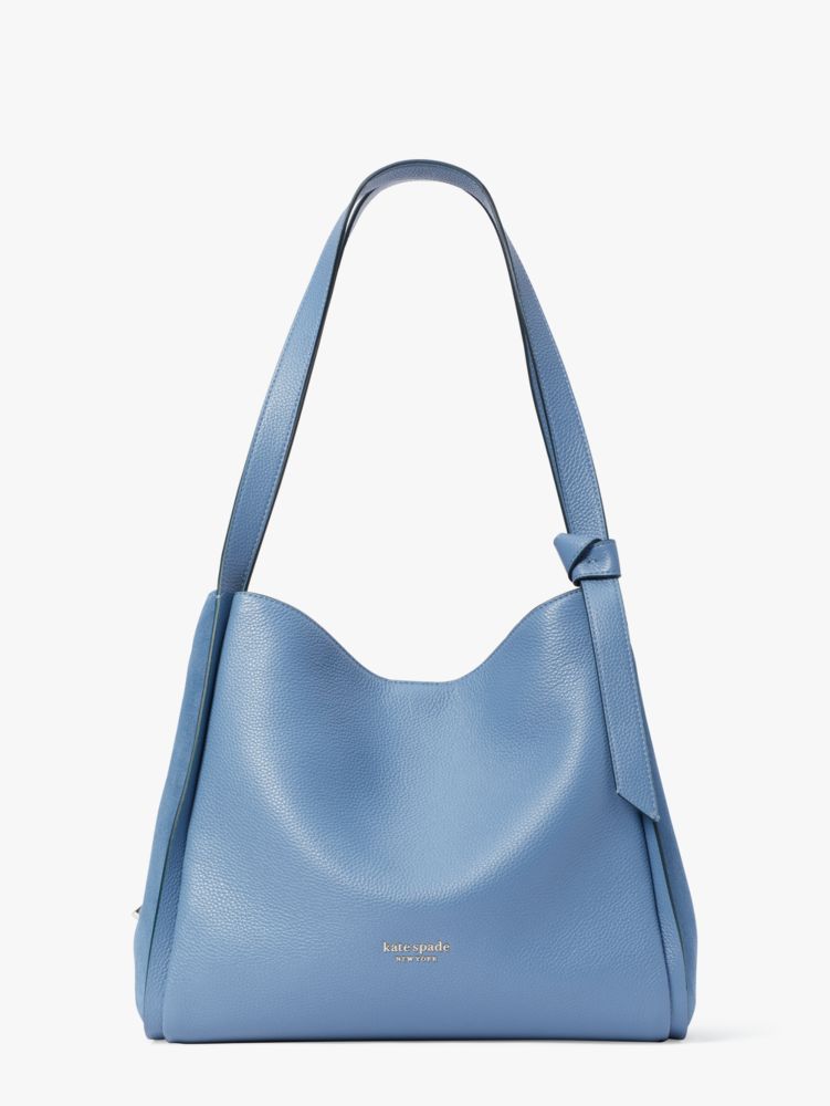 Knott Pebbled Leather & Suede Large Shoulder Bag, Manta Blue, Product