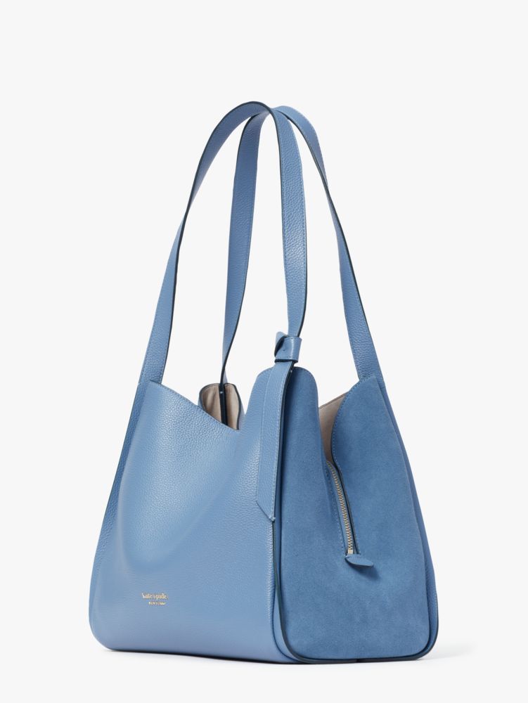 Knott Pebbled Leather & Suede Large Shoulder Bag, Manta Blue, Product