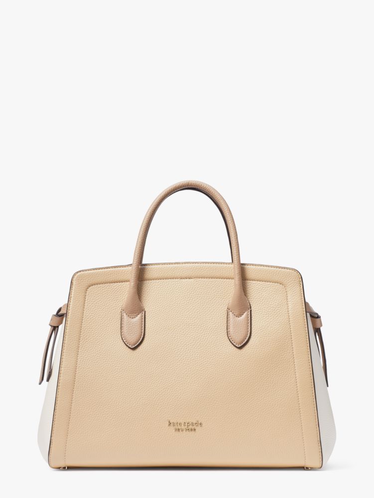 NWT $398 Kate Spade Knott Large Pebbled Leather Satchel Cream