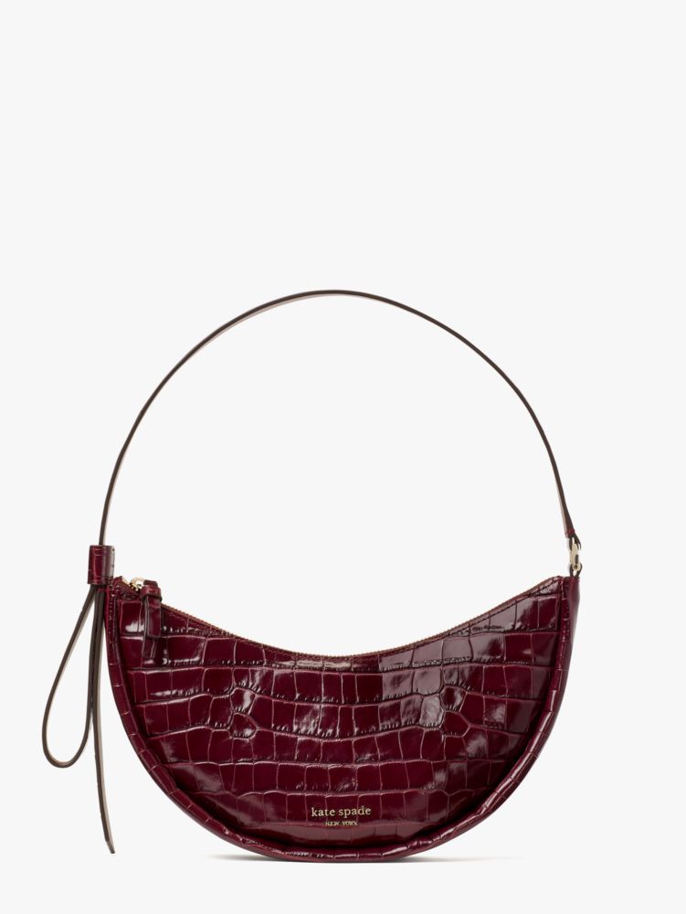 Smile Croc-embossed Leather Small Shoulder Bag, Grenache, ProductTile