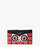 Kate Spade,blinx plaid owl small slim bifold wallet,Pink Multi