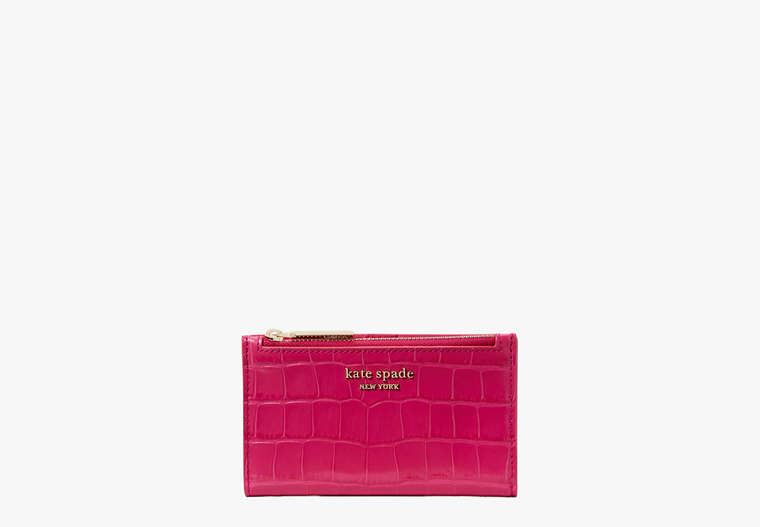 Spencer Croc-embossed Leather Small Slim Bifold Wallet, Festive Pink, Product