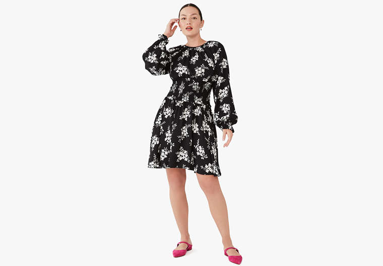 Floral Clusters Fit-and-flare Dress, Black, Product