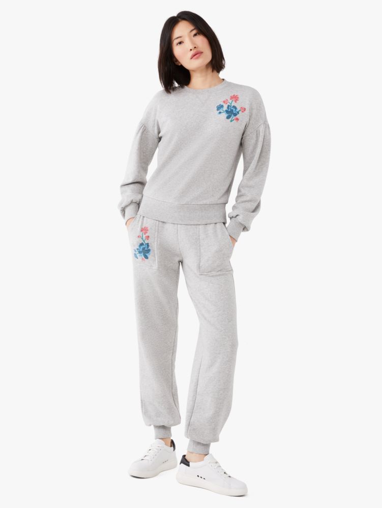 floral embroidered sweatpants, Grey Melange, Product