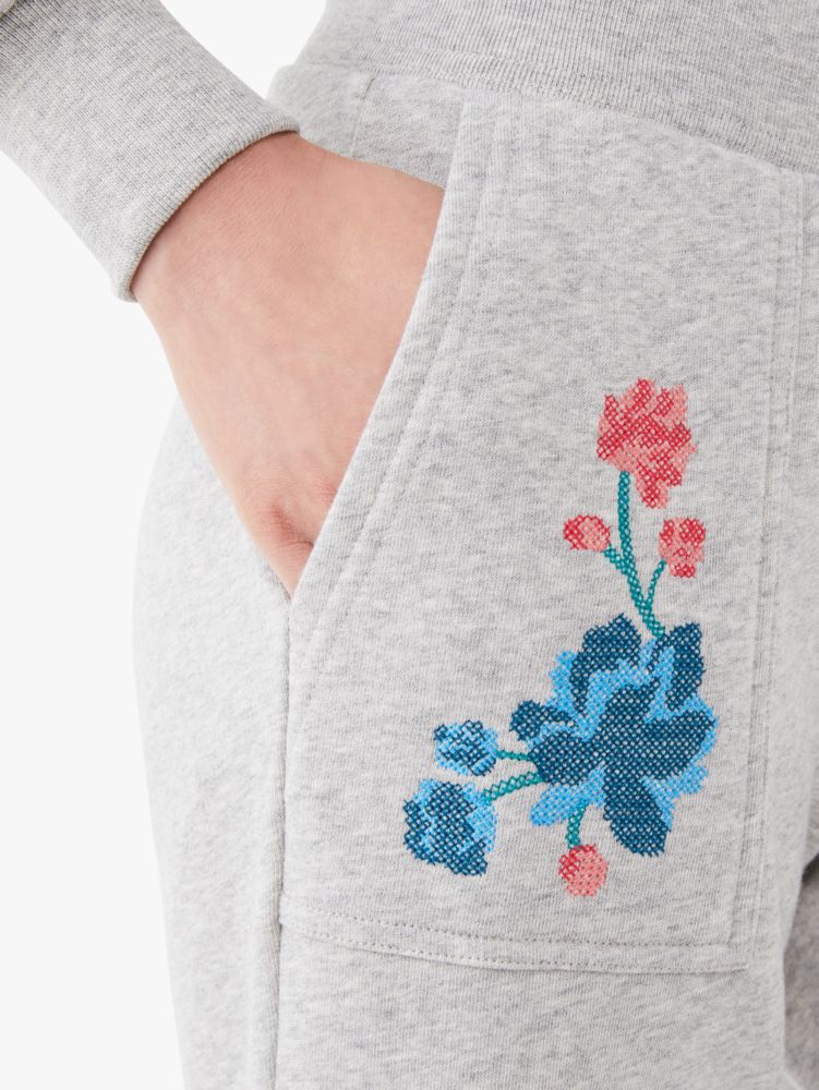 floral embroidered sweatpants, Grey Melange, Product