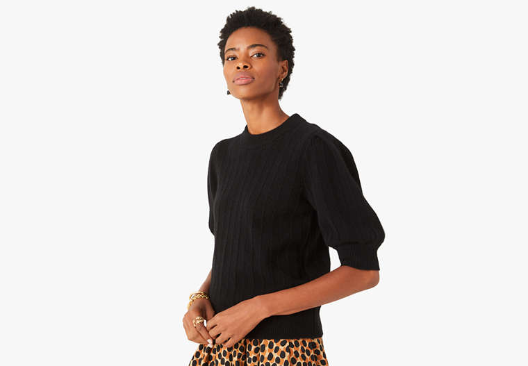 Cashmere Puff-sleeve Sweater, Black, Product image number 0