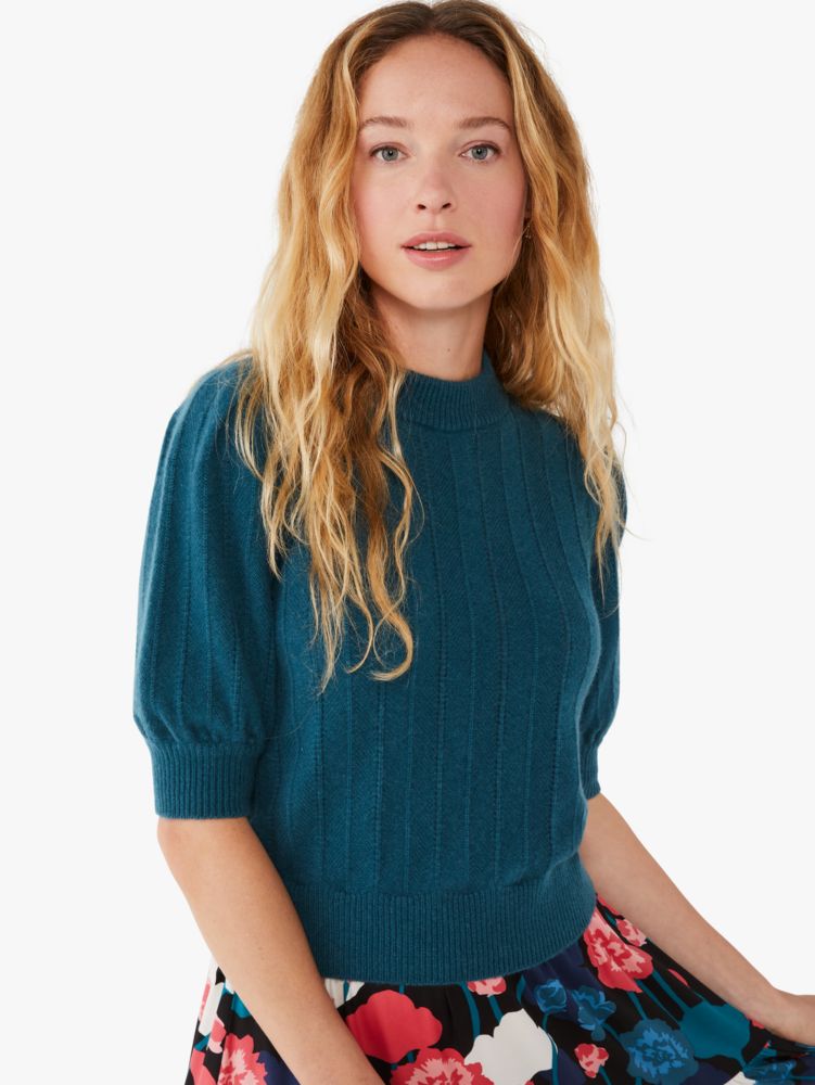 cashmere puff-sleeve sweater, Dark Teal, ProductTile