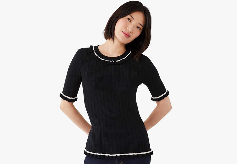 Ruffle Short-sleeve Sweater, Black, Product