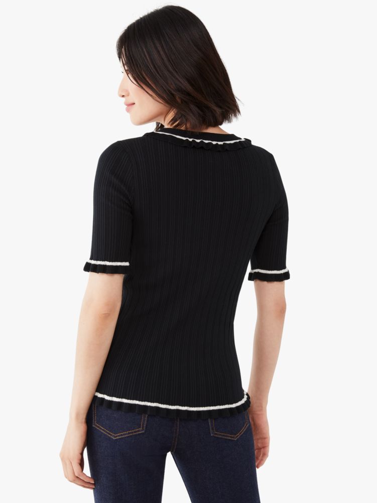 ruffle short-sleeve sweater, Black, Product