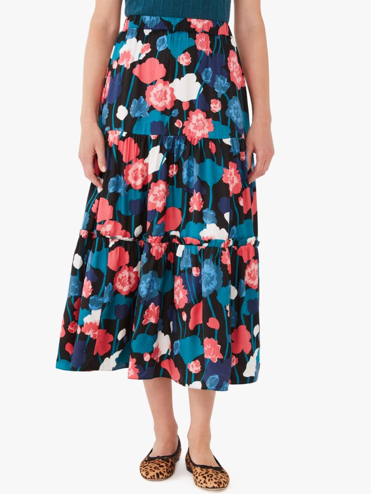 viney floral tiered skirt, Black, Product