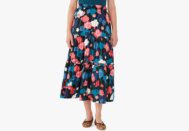 Viney Floral Tiered Skirt, Black, Product