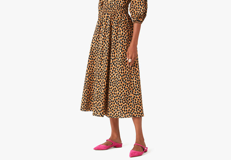 Dotty Leopard Poplin Midi Skirt, Silt, Product