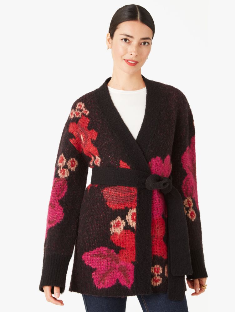 floral intarsia cardigan, Black, Product