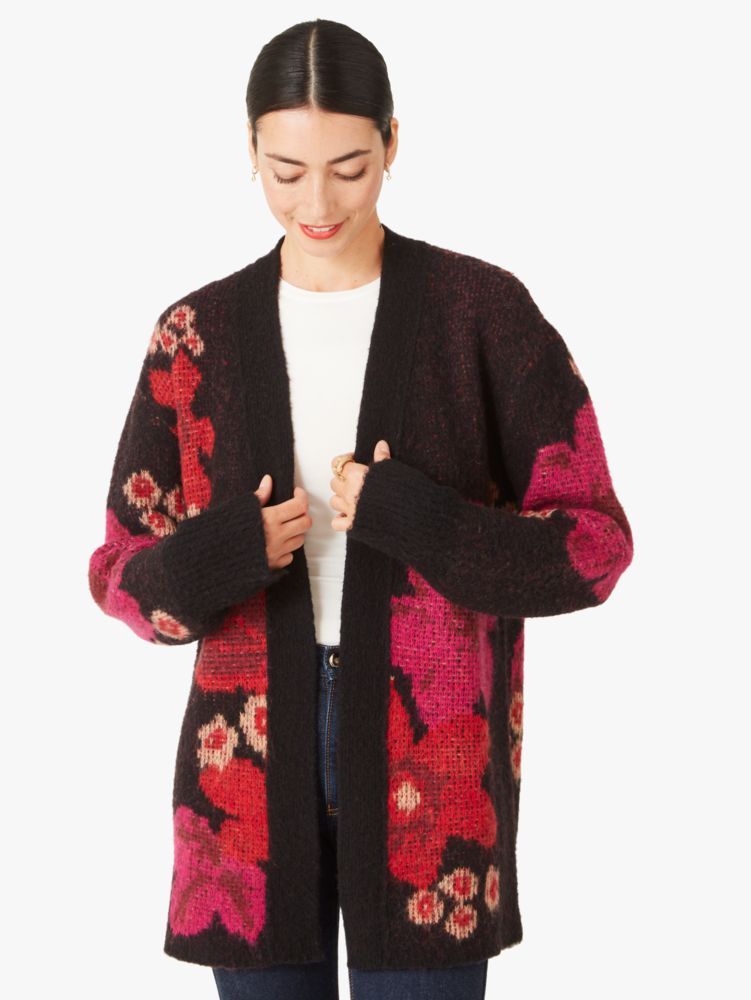 floral intarsia cardigan, Black, Product