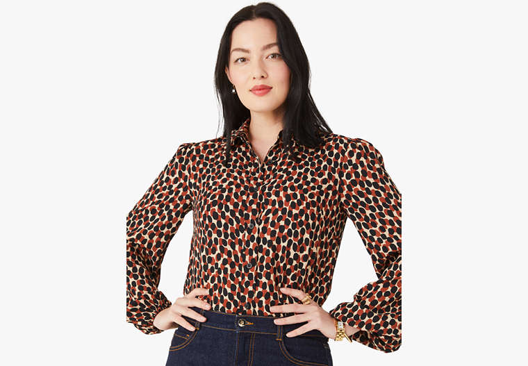 Dotty Leopard Ruffle-collar Shirt, Silt, Product image number 0