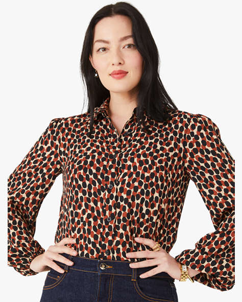 Dotty Leopard Ruffle-collar Shirt, Silt, ProductTile
