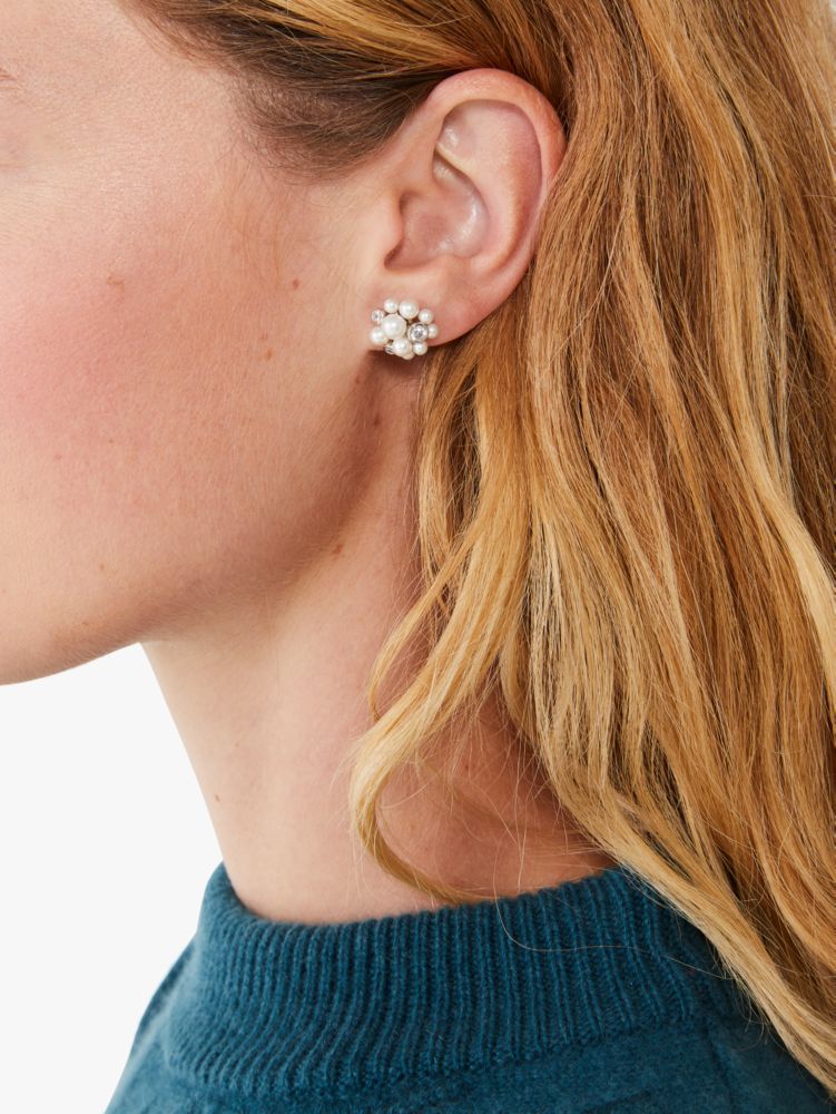 Pearl Caviar Cluster Studs, Cream/Silver, Product