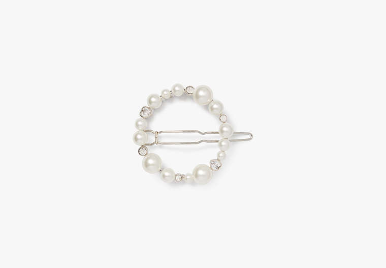 Pearl Caviar Round Barrette, Cream/Silver, Product image number 0