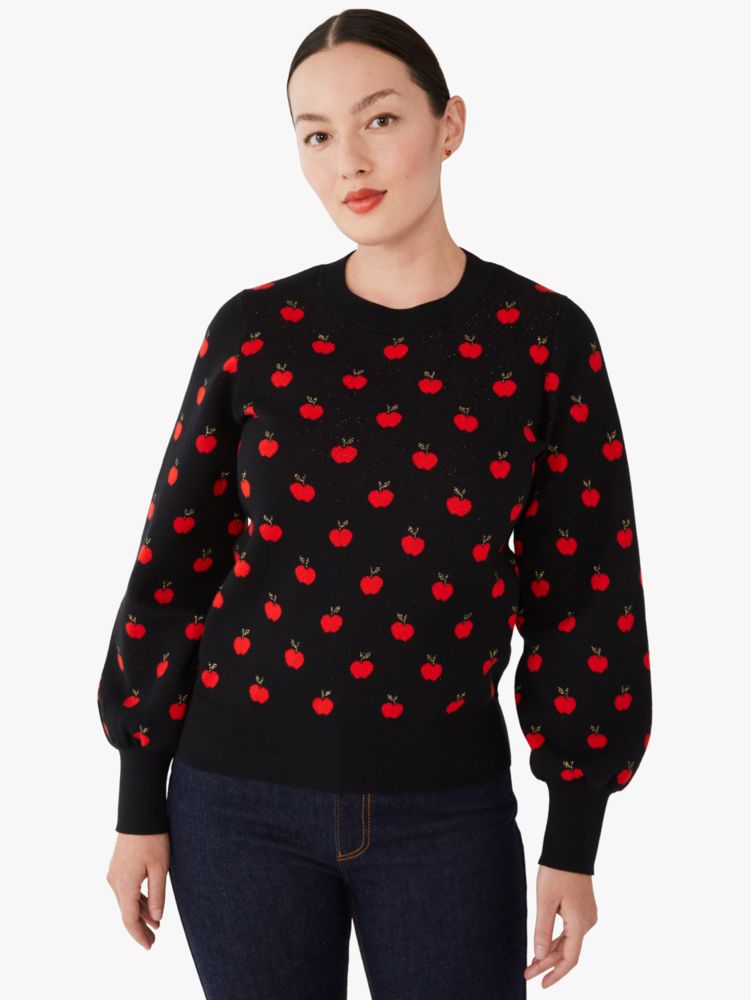 Women's black apple toss jacquard sweater | Kate Spade New York UK