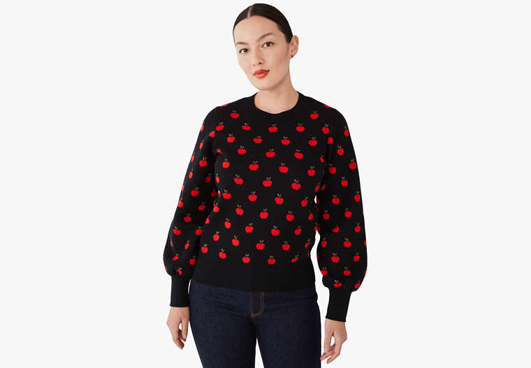 Apple Toss Jacquard Sweater, Black, Product