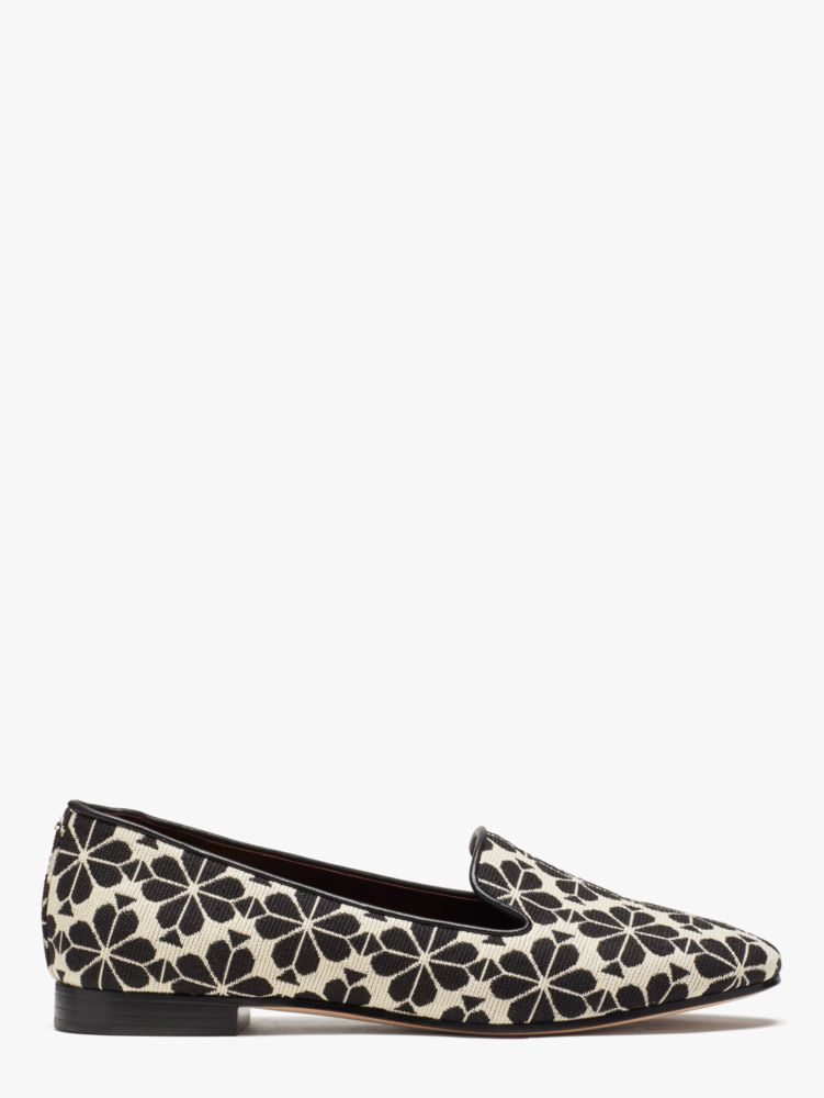 Spade Flower Jacquard Lounge Loafers, Cream Black, ProductTile