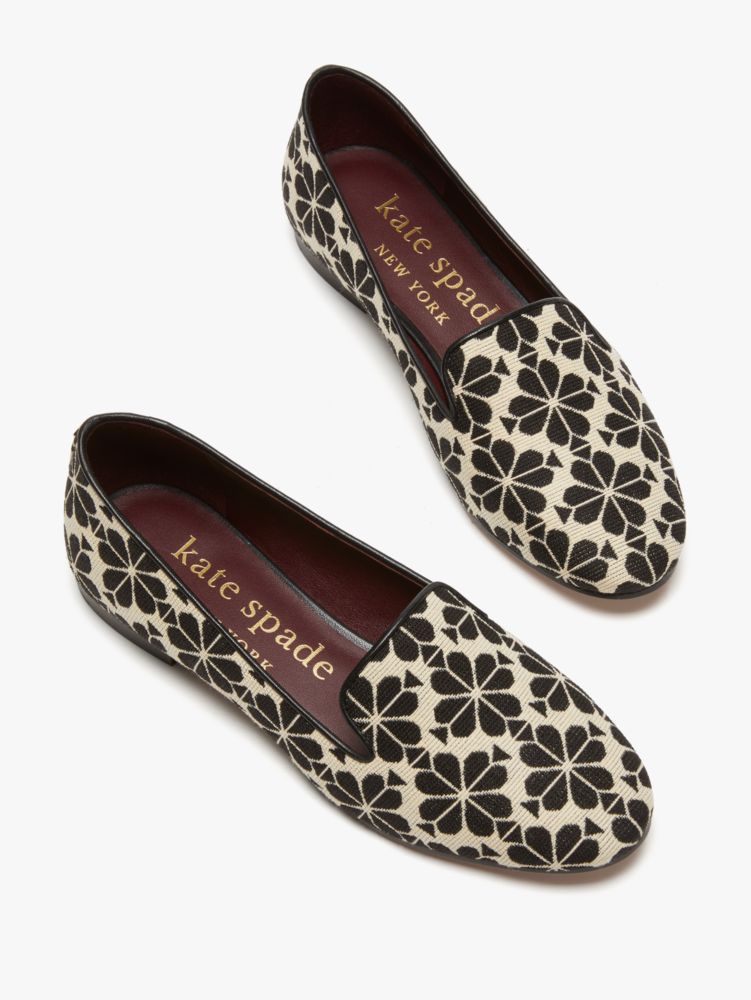 Spade Flower Jacquard Lounge Loafers, Cream Black, Product