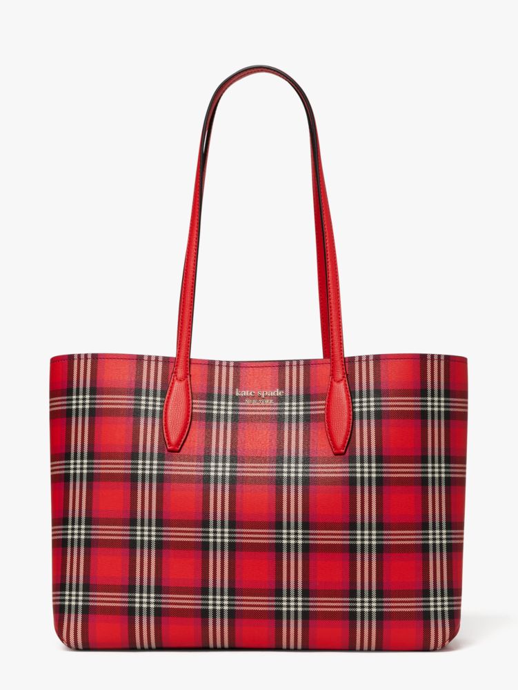 All Day Foliage Plaid Large Tote, Pink Multi, Product