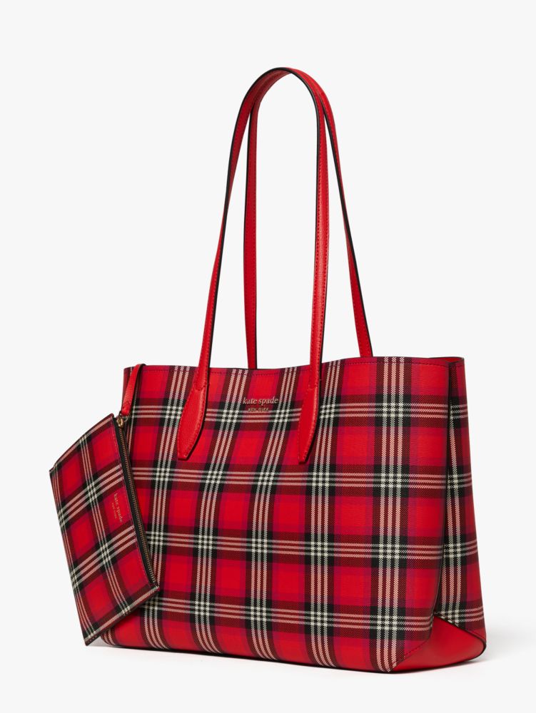 All Day Foliage Plaid Large Tote, Pink Multi, Product