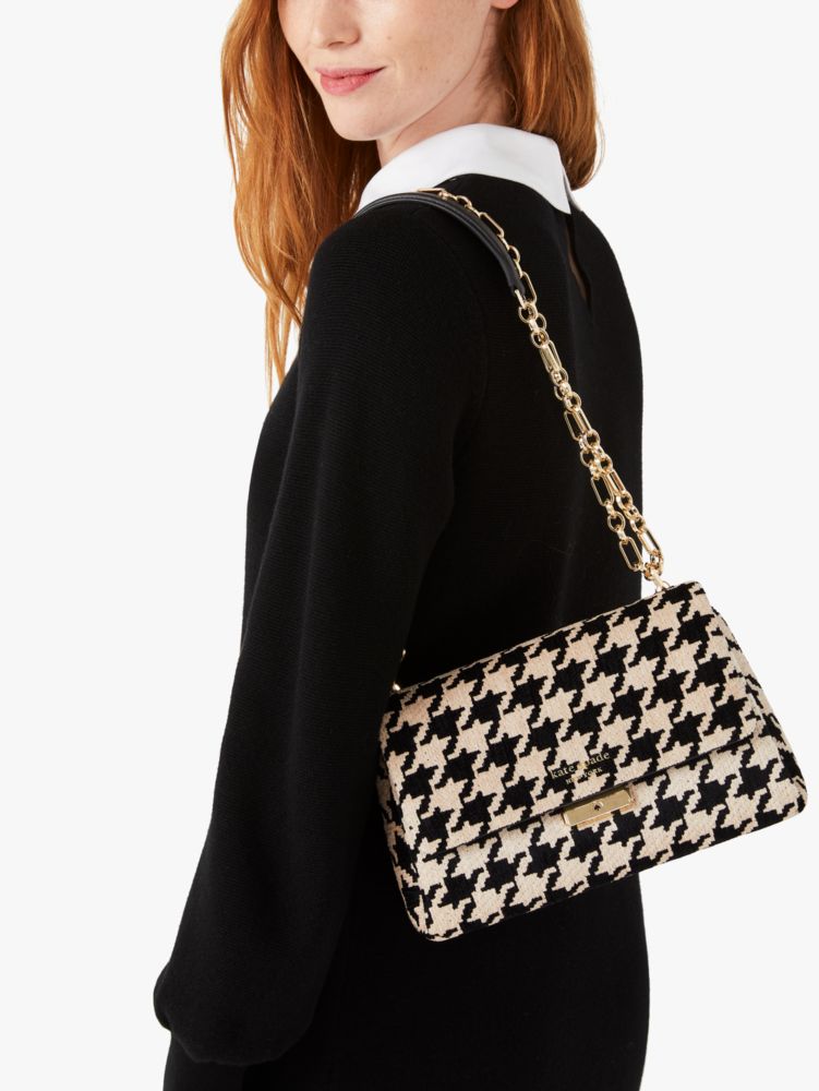 Kate Spade Houndstooth Shoulder Bag in Black