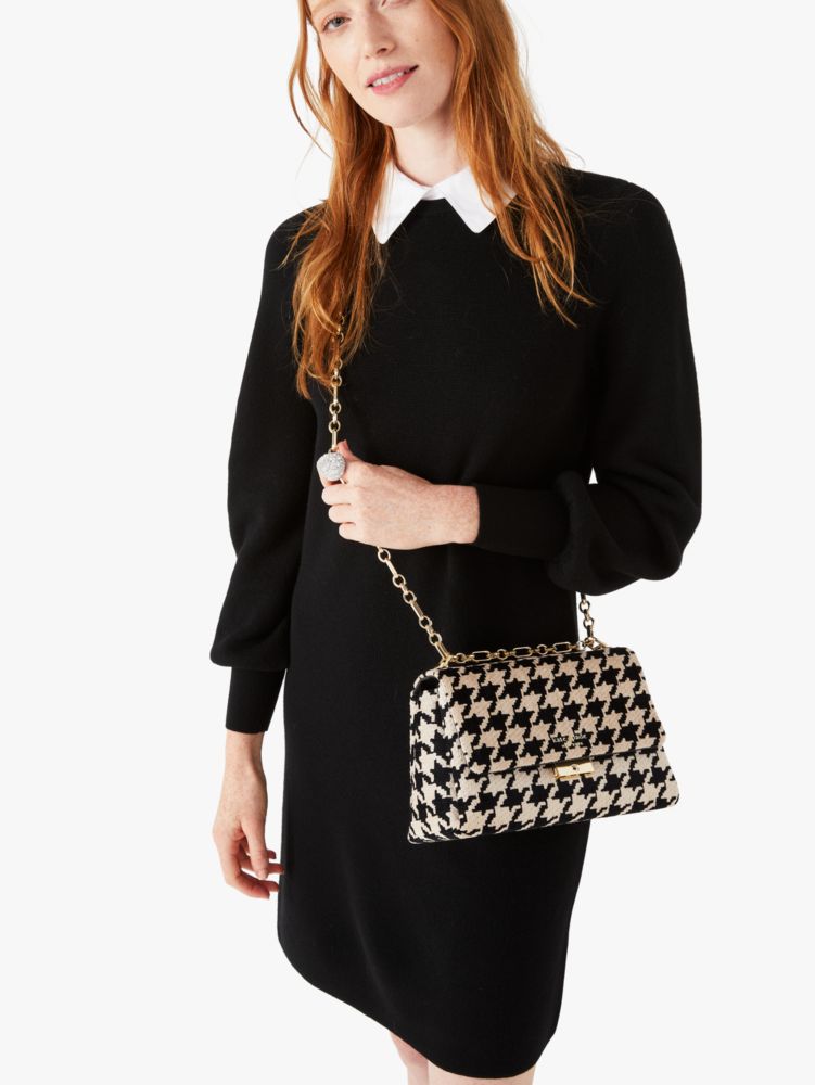 Carlyle Houndstooth Medium Shoulder Bag, Black Multi, Product