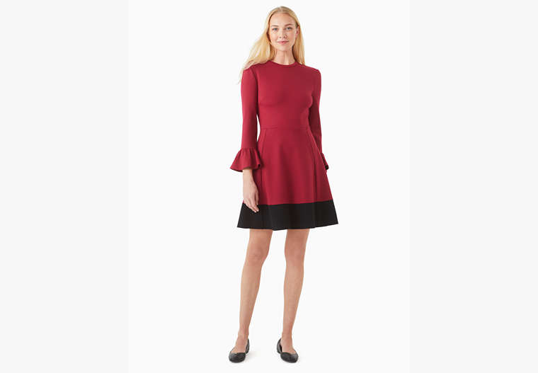 Colorblock Bell Sleeve Ponte Dress, Cranberry Cocktail, Product