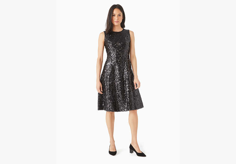 Sequin Fit-and-flare Dress, Black, Product image number 0