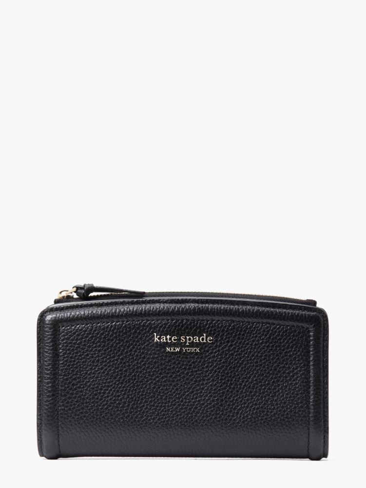 Women's black knott pebbled leather zip slim wallet | Kate Spade New York  Belgium