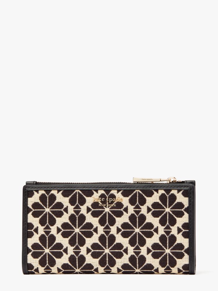 Spade Flower Jacquard Zip Slim Wallet, Cream Multi, ProductTile