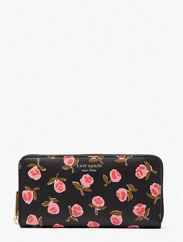 spencer ditsy rose zip-around continental wallet, , rr_large