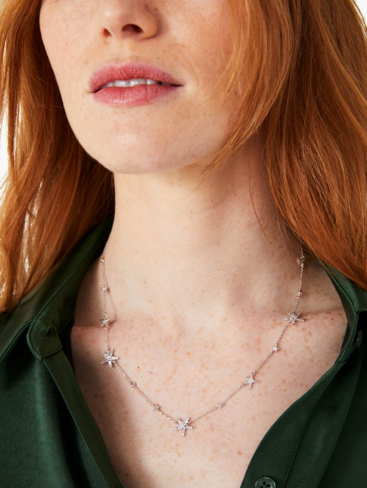 Starring Star Scatter Necklace, Clear/Silver, Product